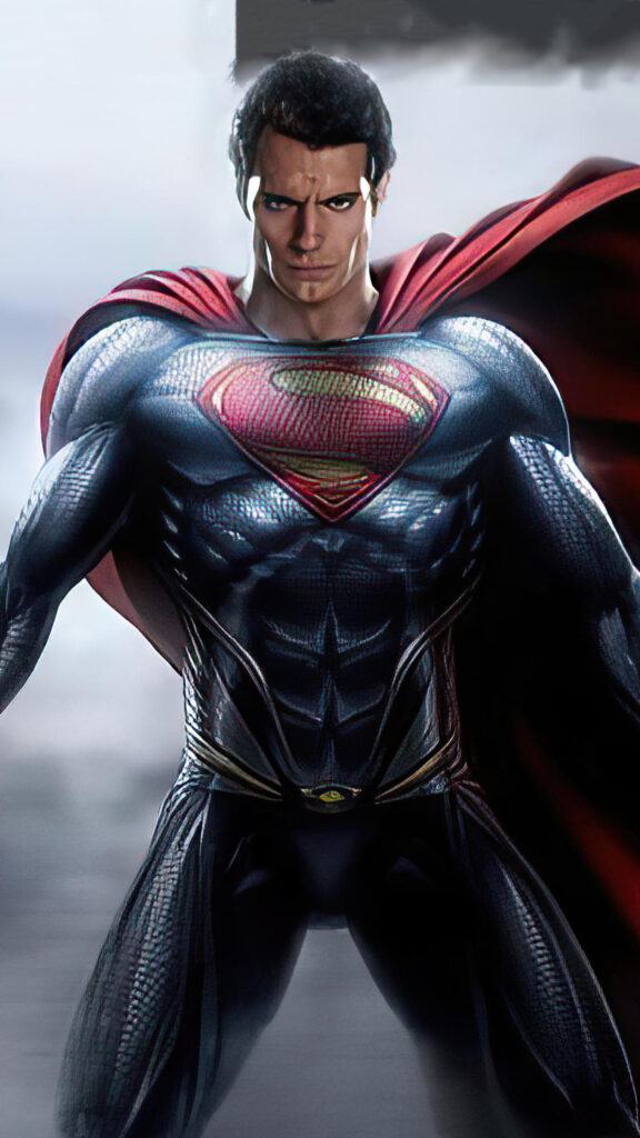 Superman Cinematic Dark Suit Heroic Mobile Wallpaper
