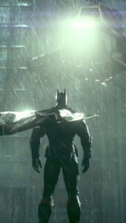 Batman Standing in Rain Gotham City Mobile Wallpaper