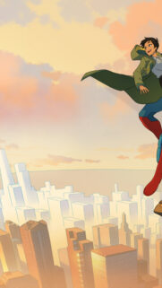 Animated Lois Lane Flying Above Metropolis Mobile Wallpaper