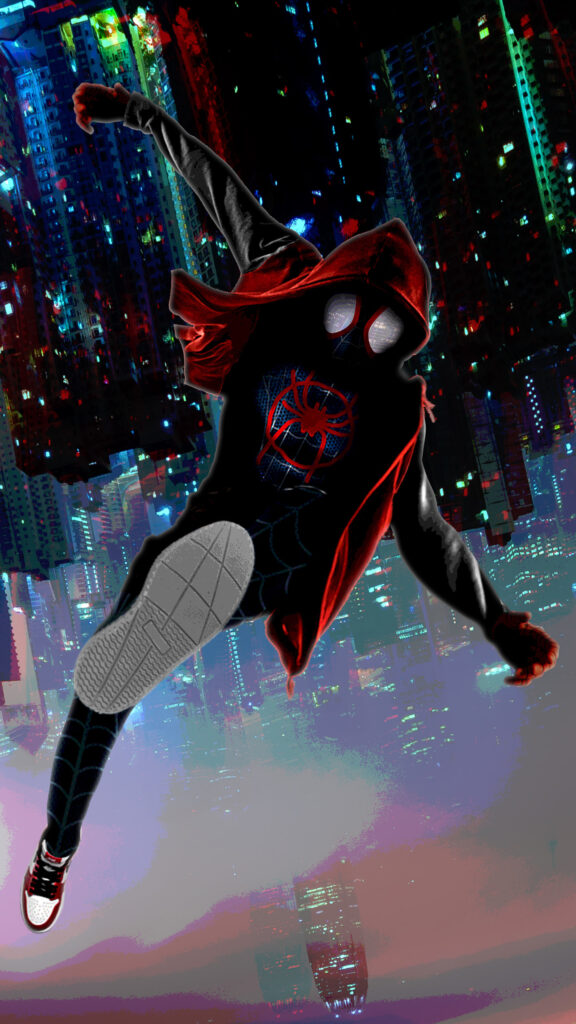 Spider-Man in Red Hoodie Silhouette Mobile Wallpaper