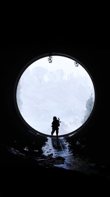 Silhouette Survivor in Snowy Landscape Mobile Wallpaper
