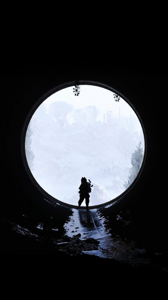 Silhouette Survivor in Snowy Landscape Mobile Wallpaper