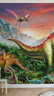 Vibrant Prehistoric Dinosaur Jungle Mobile Wallpaper