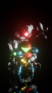 Samus Aran and EMMI Metroid Dread Mobile Wallpaper