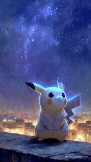 Pikachu Night Cityscape Anime Mobile Wallpaper