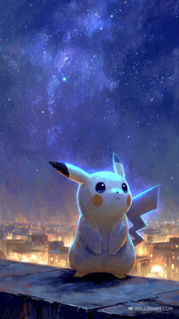 Pikachu Night Cityscape Anime Mobile Wallpaper