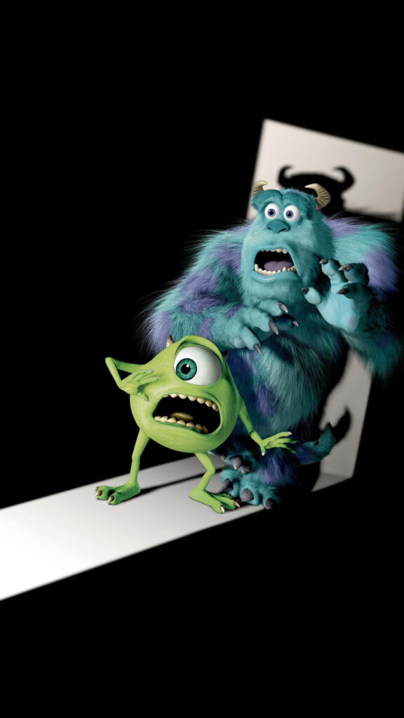 Mike and Sulley Frightened Expression Mobile Wallpaper
