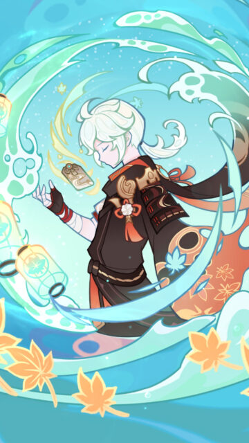 Anime Boy with Maple Leaves and Water Magic Mobile Wallpaper