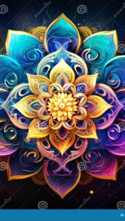 Intricate Golden and Teal Mandala Energy Spiritual Meditation Wallpaper