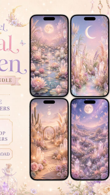 Enchanted Crystal Magic and Lunar Energy Manifestation Aesthetic Phone Wallpaper