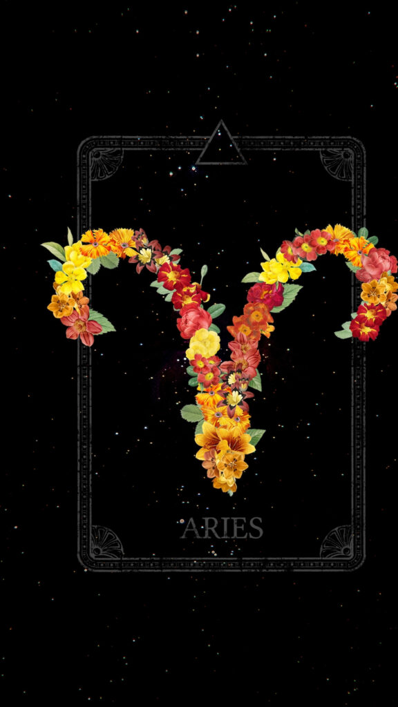 Aries Zodiac Floral Symbol Spiritual Art Phone Wallpaper