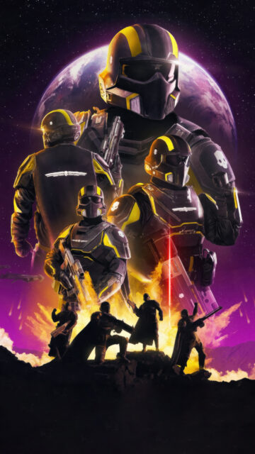 Helldivers 2 Sci-Fi Soldier Squad Mobile Wallpaper