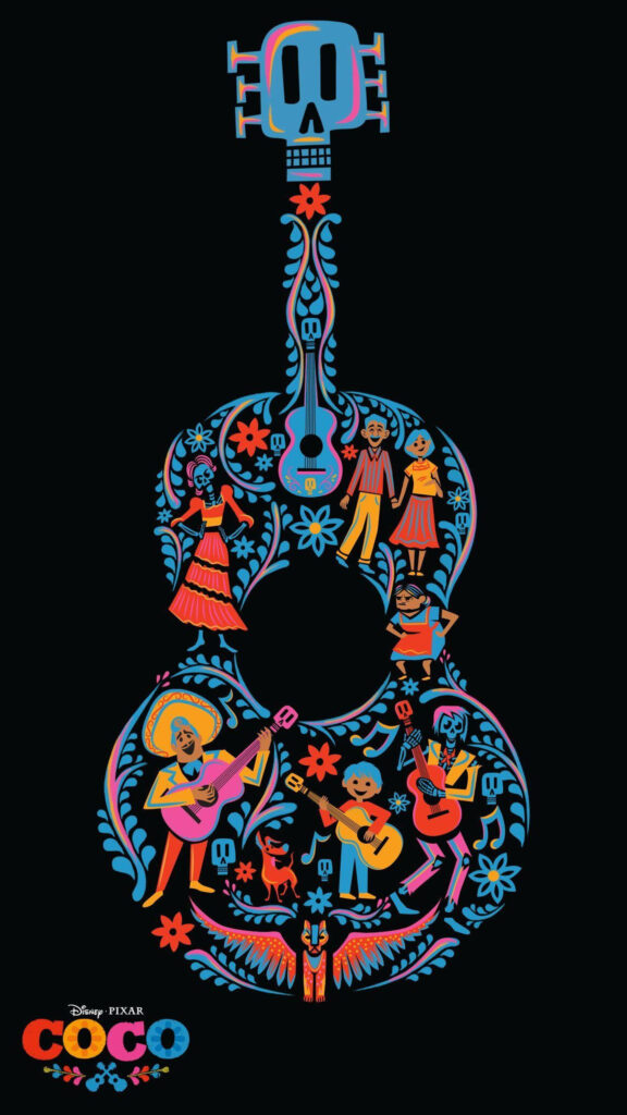 Disney Pixar Coco Inspired Stylized Guitar Mobile Wallpaper
