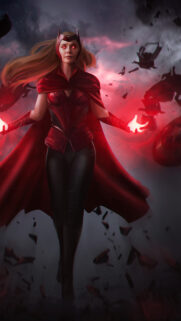 Scarlet Witch Flying in Battle Mobile Wallpaper