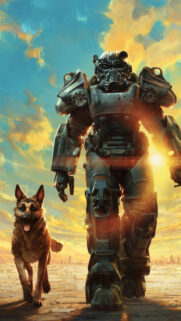 Fallout T-45 Power Armor and Dogmeat Mobile Wallpaper