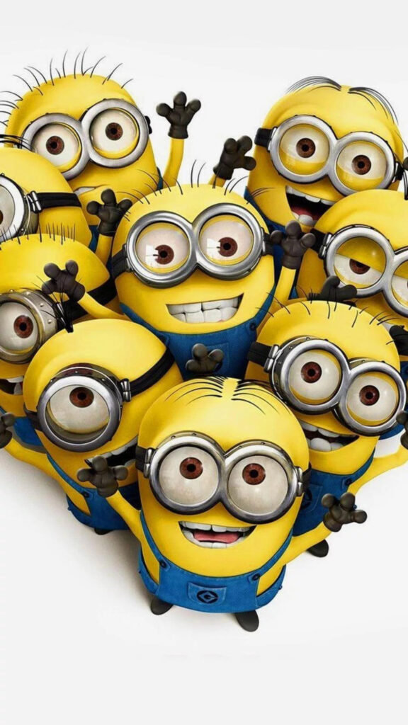 Joyful Minions Group Vertical Phone Wallpaper