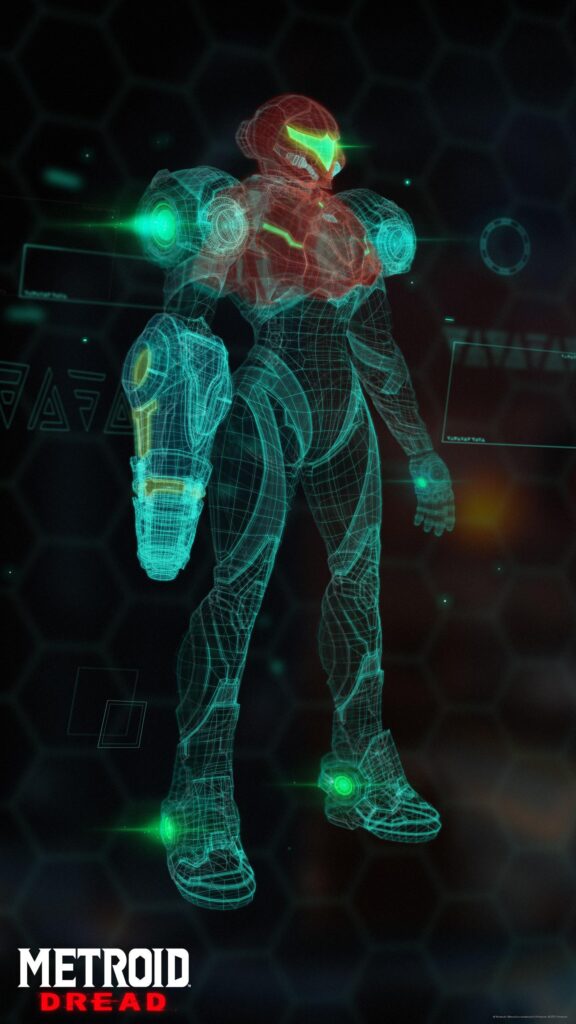Metroid Dread Samus Aran Holographic Digital Art Mobile Wallpaper