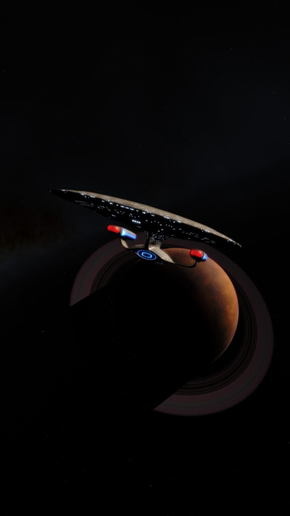 Star Trek Enterprise Spaceship Near Ringed Planet Mobile Wallpaper