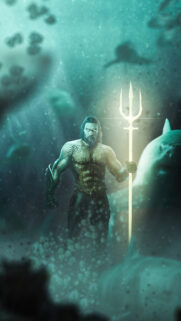 Aquaman Glowing Trident Underwater Warrior Phone Wallpaper