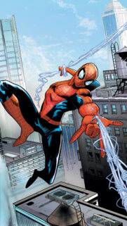 Spider-Man Swinging Over New York City Skyline Mobile Wallpaper