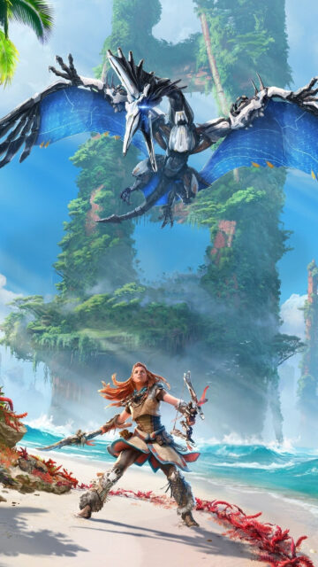 Aloy Facing a Stormbird Horizon Mobile Wallpaper
