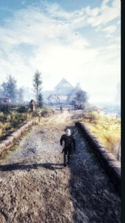 Geralt of Rivia Walking Towards a Village Mobile Wallpaper