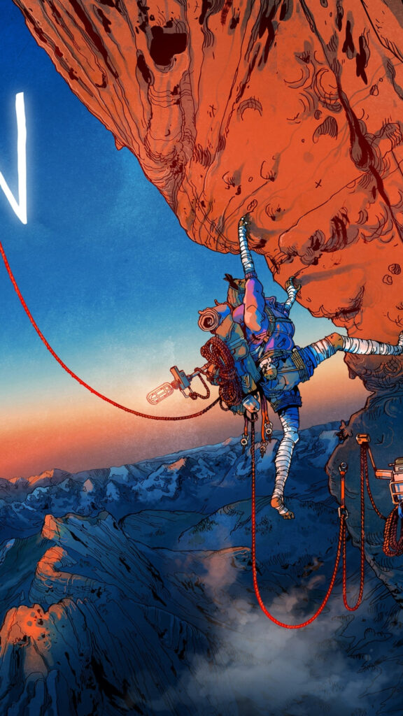 Adventurous Climber Scaling Giant Canyon Mobile Wallpaper