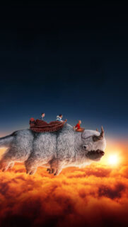Aang and Friends Flying on Appa Mobile Wallpaper