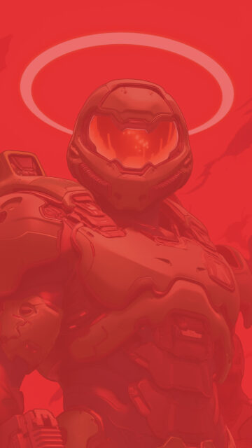 Doom Slayer Cybernetic Soldier Minimalist Red Mobile Wallpaper