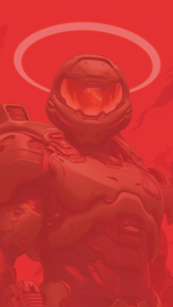 Doom Slayer Cybernetic Soldier Minimalist Red Mobile Wallpaper