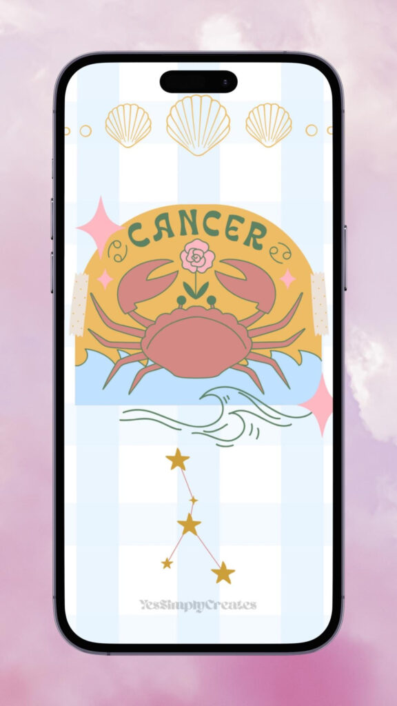 Cancer Zodiac Sign Aesthetic Design with Constellation and Water Elements Wallpaper