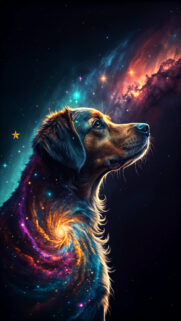 Golden Retriever Cosmic Nebula Space Artistic Mobile Wallpaper