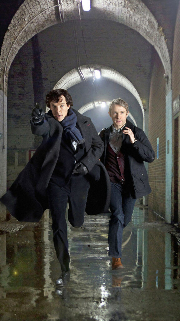 Benedict Cumberbatch and Martin Freeman Running Mobile Wallpaper