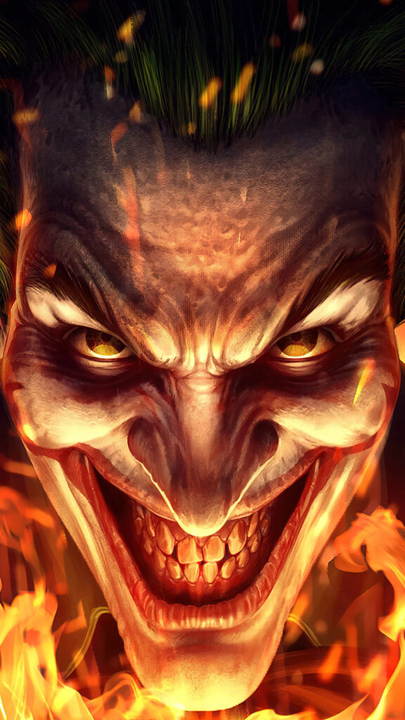 Fiery Joker Villain Cinematic Art Mobile Wallpaper