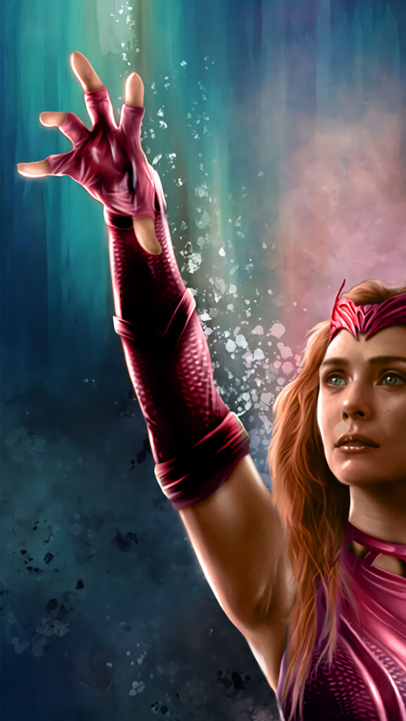 Scarlet Witch Powerful Magic Pose Mobile Wallpaper