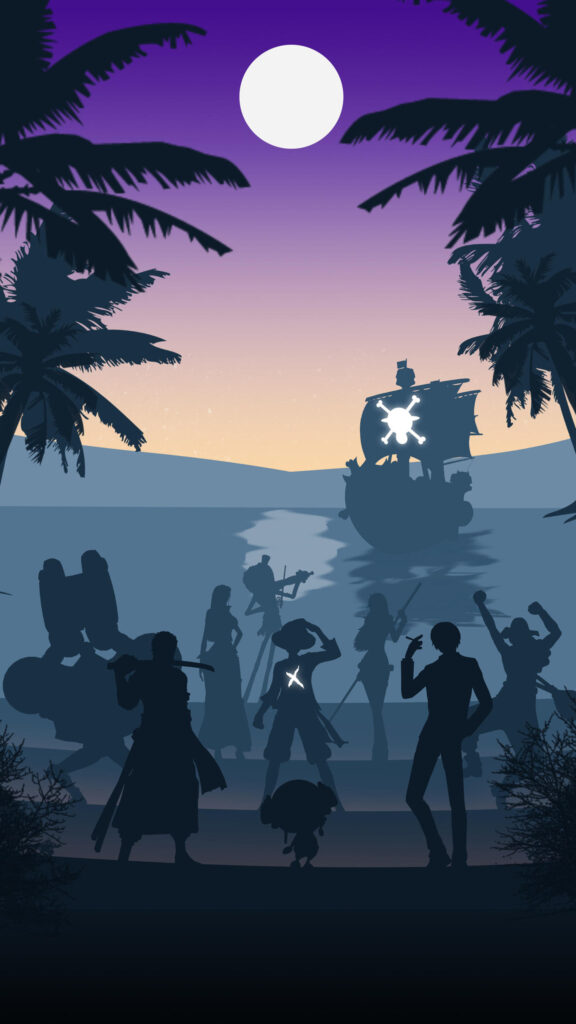 One Piece Straw Hat Pirates Sunset Silhouette Mobile Wallpaper