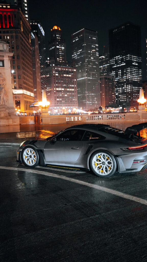 Modified Grey Porsche 911 GT3 RS Night City Mobile Wallpaper