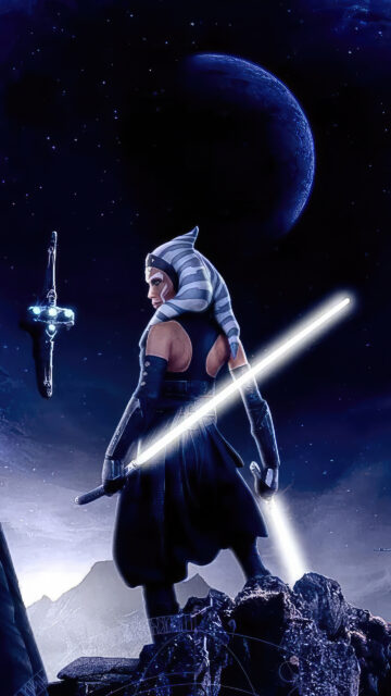 Ahsoka Tano Standing with Lightsabers Mobile Wallpaper