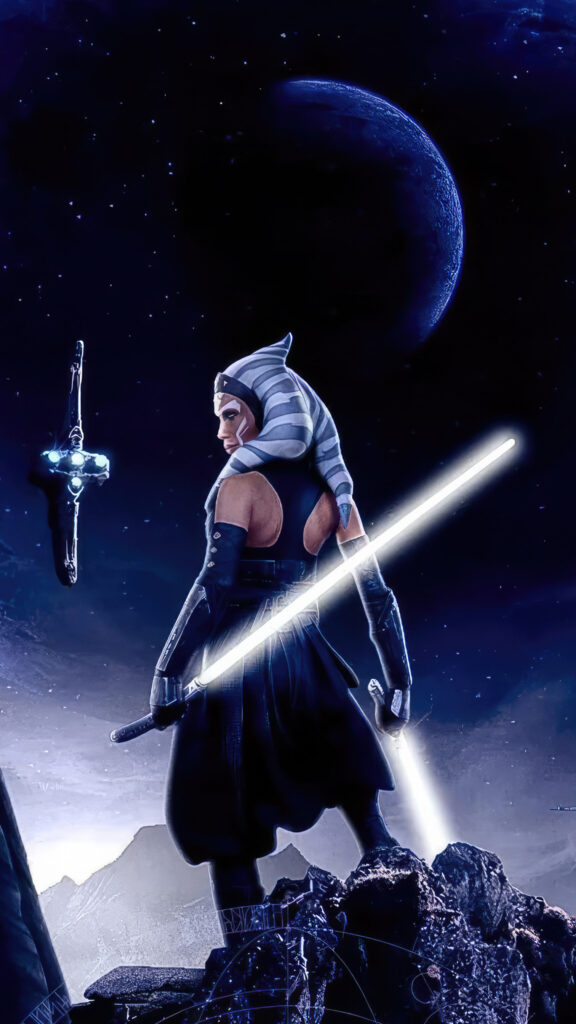 Ahsoka Tano Standing with Lightsabers Mobile Wallpaper