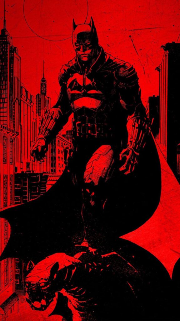 The Dark Knight Gotham City Red Minimalist Art Mobile Wallpaper