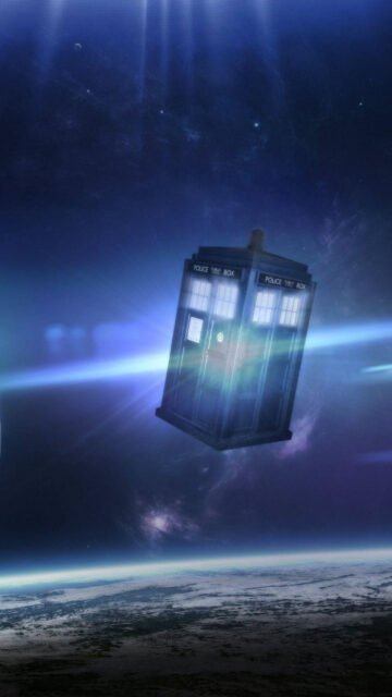 Blue TARDIS Drifting in Deep Space Mobile Wallpaper