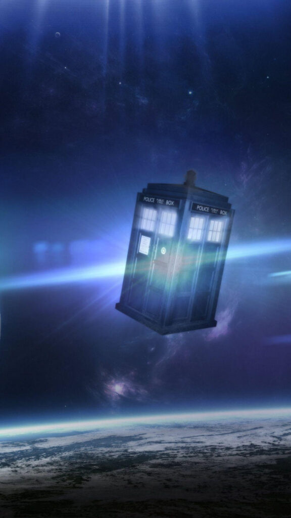 Blue TARDIS Drifting in Deep Space Mobile Wallpaper