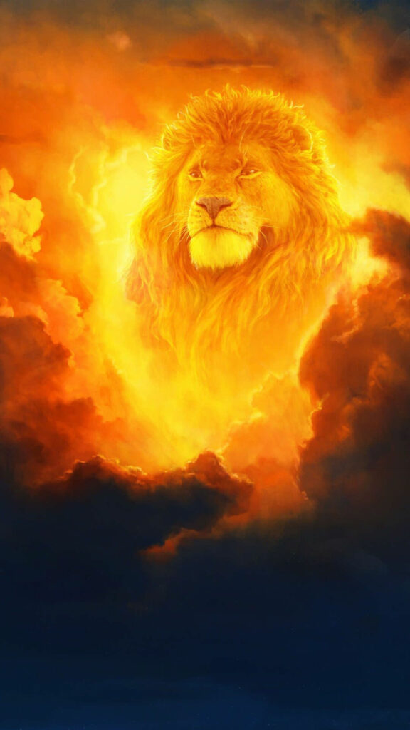 Majestic Lion in Golden Clouds 4K Mobile Wallpaper