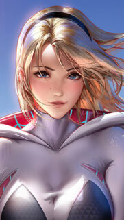 Spider-Gwen Blonde Superhero Digital Portrait Mobile Wallpaper