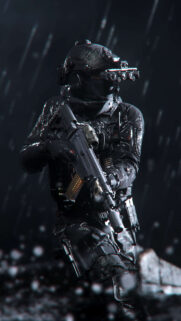 Tactical Soldier Under Heavy Rain Mobile Wallpaper