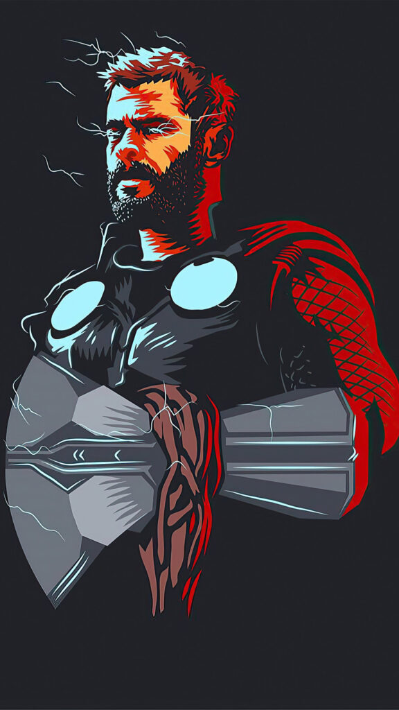 Stylized Marvel Cinematic Universe Thor Digital Art Mobile Wallpaper