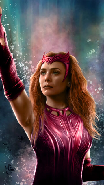 Scarlet Witch Elizabeth Olsen Cinematic Artwork Mobile Wallpaper
