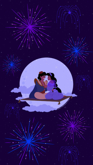 Aladdin and Jasmine Magic Carpet Night Sky Mobile Wallpaper