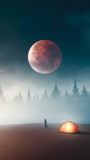 Mystical Blood Moon and Silent Night Wanderer Spiritual Energy Wallpaper