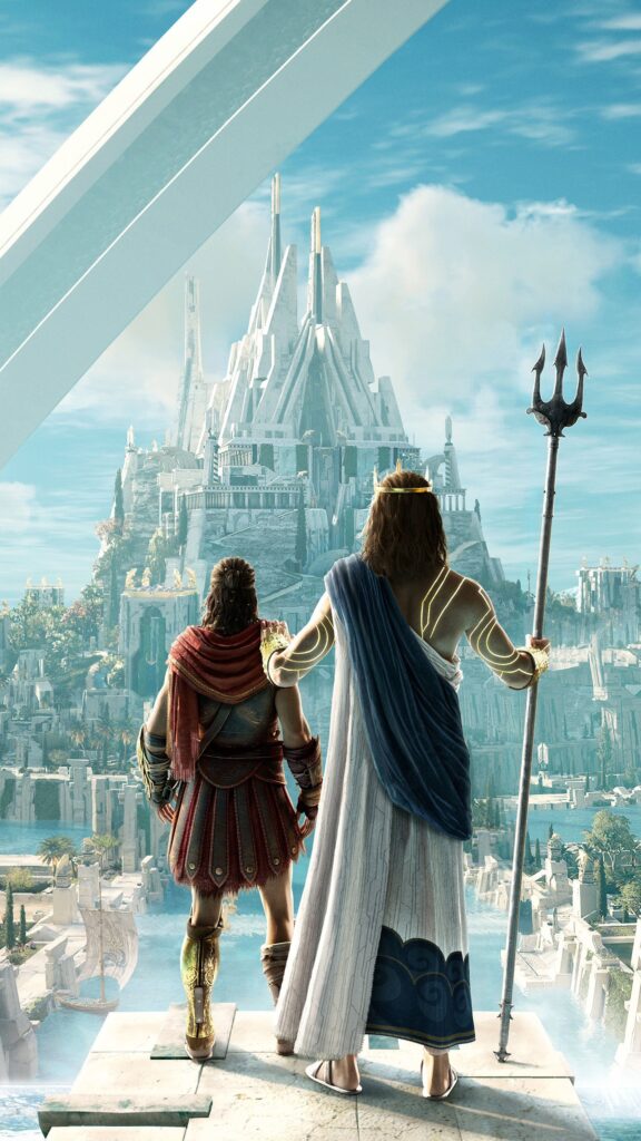Kassandra and Poseidon Looking at Atlantis Mobile Wallpaper